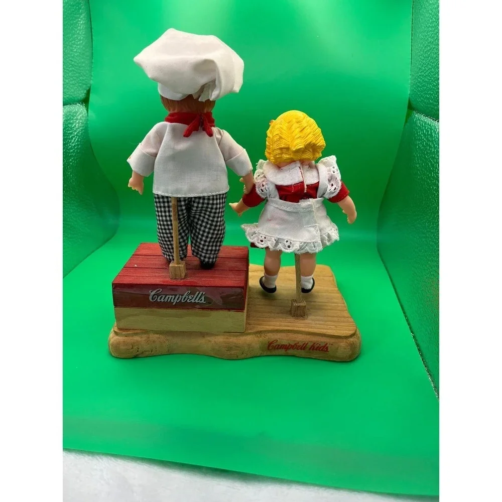 Vintage Campbell Kids Musical Moving Figurine Wood Base Chef & Girl Collectible